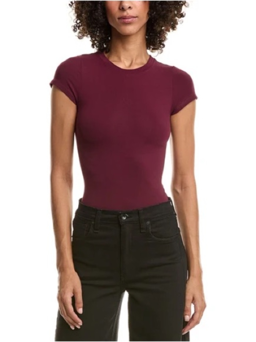 Theory Tace Crew Short Sleeve Tubular Bodysuit Bordeaux one size